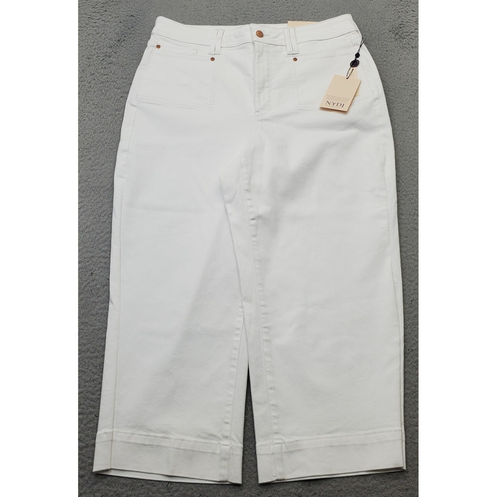 NYDJ Capri Jeans Womens 12 White Denim Lift Tuck Technology Brigitte Wide Leg